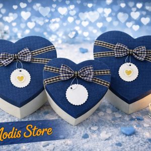 BOX CADEAU COEUR BLEU & BLANC 3 PCS