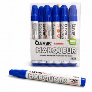PAQUET MARQUEUR DE 12 POUR TABLEAU BLANC CLEVER BLEU C-137