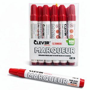 PAQUET MARQUEUR DE 12 POUR TABLEAU BLANC CLEVER ROUGE C-137